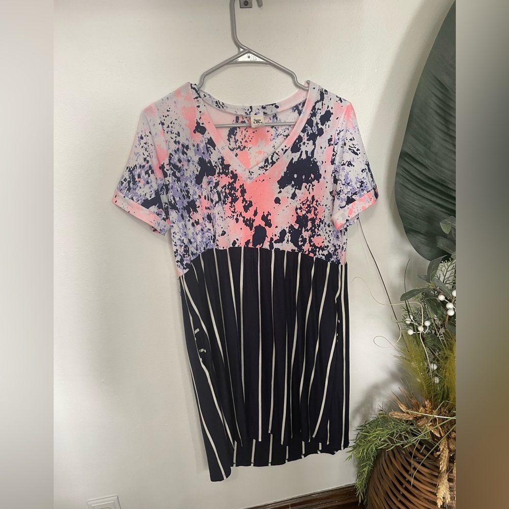 V neck  mini dress with pockets sew in love